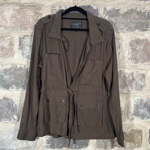 Sanctuary Clothing Women's Brown Linen Blend Utility Jacket Large Belt Neutral‎